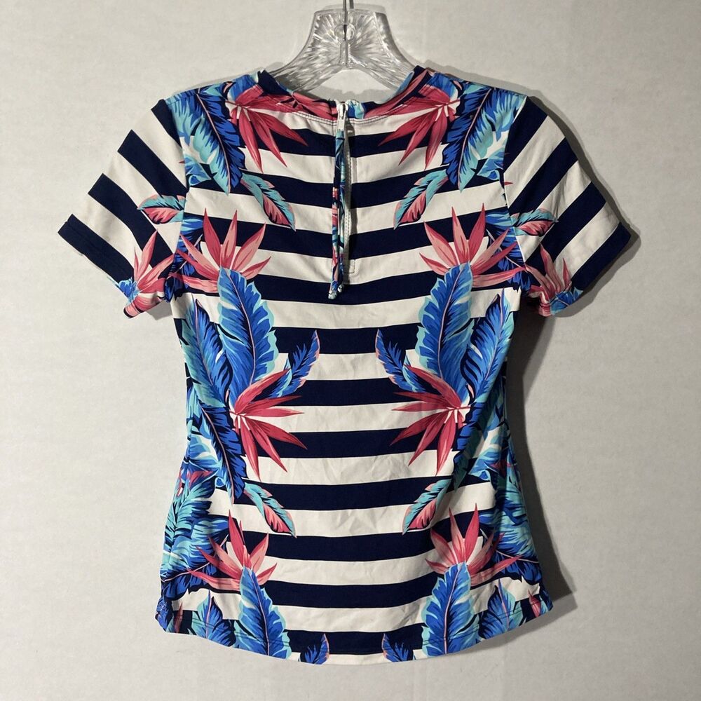 TOMMY BAHAMA blue white striped multicolor floral crew neck uv top XS - Picture 6 of 8